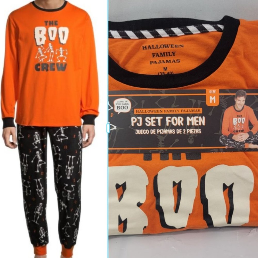 Men’s Boo Crew – 2 Piece Glow in The Dark Halloween Pajama Set – Size Medium